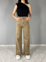 Ψηλόμεσο wide leg jean Μπέζ