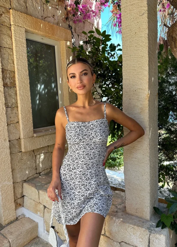 Μινι Strappy Πουά φόρεμα Λευκό
