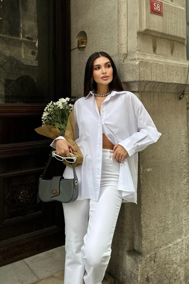 alexis sirt dantel oversize gomlek 333 888a Μακρύ Πουκάμισο Oversize με δαντελωτή διαφάνεια Λευκό