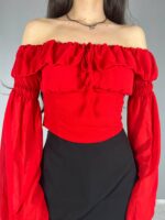 Crop Top Off Shoulders με βολάν κόκκινο