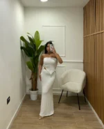 Σετ strapless crop top με μακριά φούστα λευκό