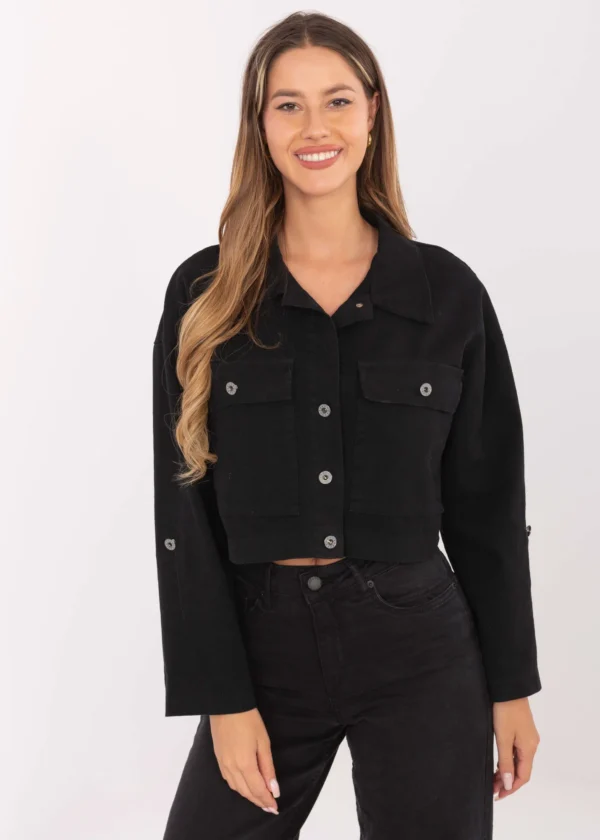 pol pl Czarna jeansowa kurtka z kieszeniami RUE PARIS 413909 1